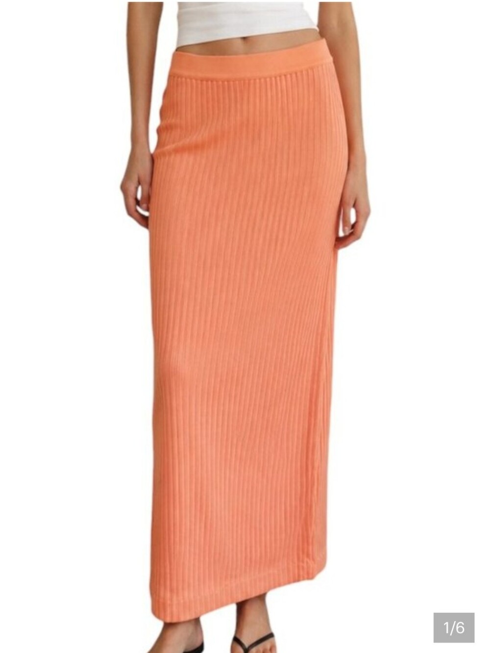House of CB Peach-Orange Ribbed Maxi Skirt